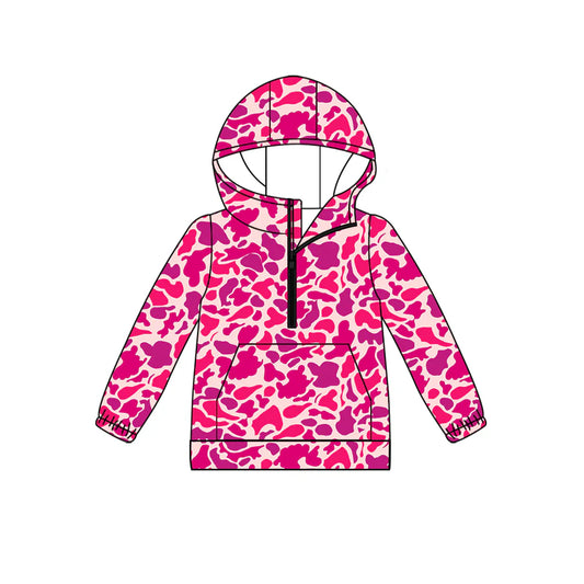 (Custom Design Preorder MOQ 5)  Hotpink Camo Print Adult Hoodie Zipper Pocket Top
