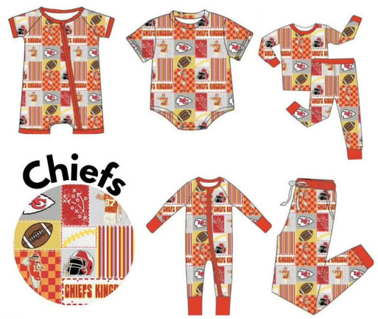 (Custom Design Preorder MOQ 20 Each Item)Team's Chiefs Print Family Bamboo Matching Clothes