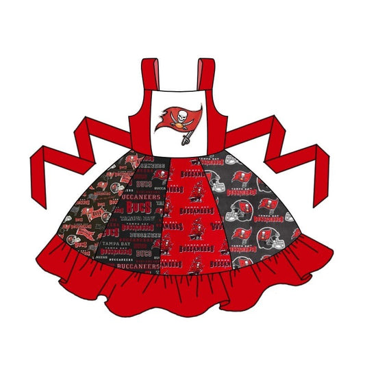 (Custom Design Preorder MOQ 5) Team's BUCS Red Print Girls Summer Knee Length Dress