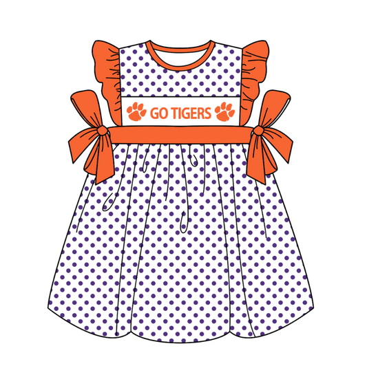 (Custom Design Preorder MOQ 5) Team's GO TIGERS Print Girls Knee Length Summer Dress