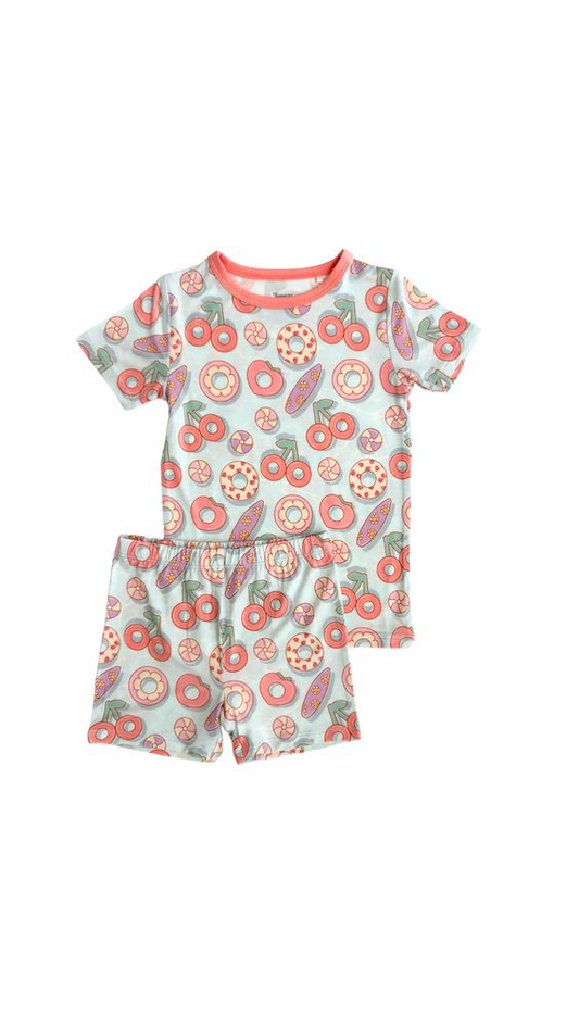 (Custom Design Preorder MOQ 5) Swim Ring Print Girls Summer Pajamas Clothes Set