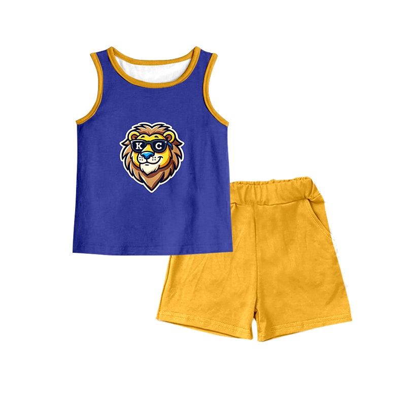 (Custom Design Preorder MOQ 5) KANSAS CITY Print Yellow Shorts Boys Summer Clothes Set