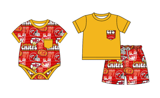 2.24(Custom Design Preorder MOQ 5 Each Design)  Team's Chiefs KC 87 Print Boys Summer Matching Clothes Brothers Wear