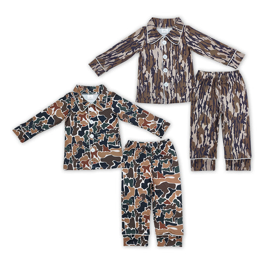 Camo Print Kids Fall Buttons Pajamas Clothes Set Sibling Clothes