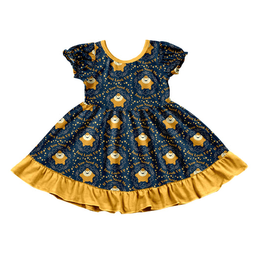 (Custom Design Preorder MOQ 5) Short Sleeve Wish Star Print Girls Knee Length Summer Dress