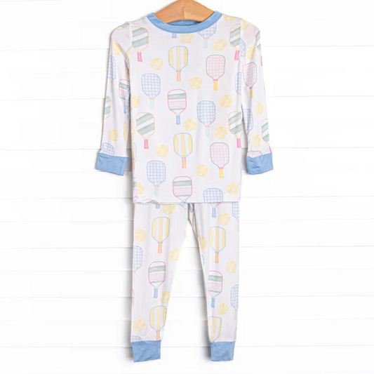 (Custom Design Preorder MOQ 5) Racquet Print Boys Fall Pajamas Clothes Set