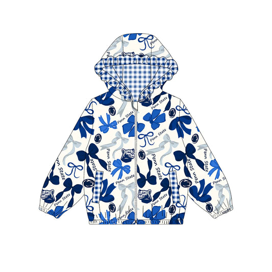 (Custom Design Preorder MOQ 5) Team's PENN STATE Bows Print Pockets Girls Long Sleeve Zipper Jackets Top