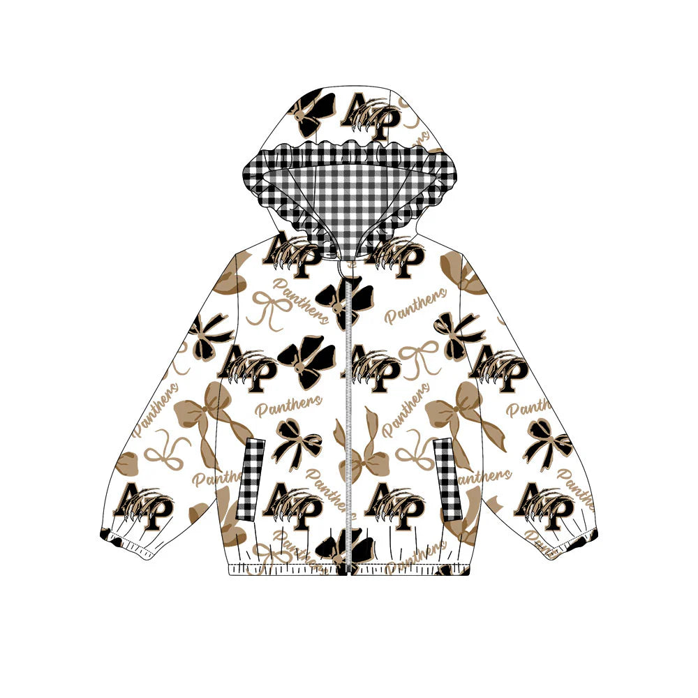 (Custom Design Preorder MOQ 5) Anahuac Bows Print Pockets Girls Long Sleeve Zipper Jackets Top