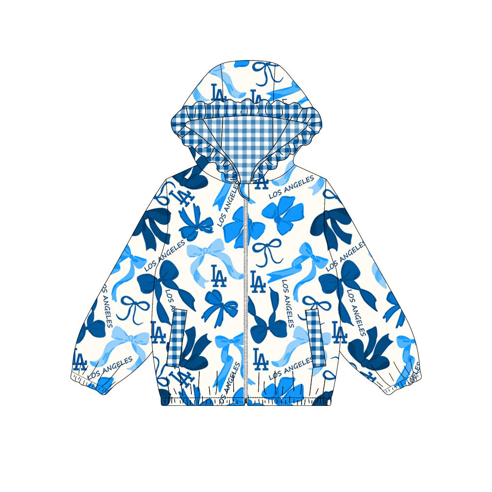 (Custom Design Preorder MOQ 5) Team's LOS ANGELES Bows Print Pockets Girls Long Sleeve Zipper Jackets Top