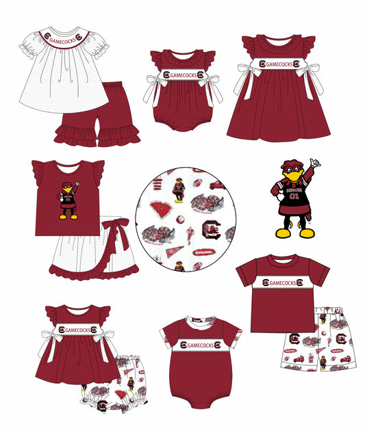 1.7(Custom Design Preorder MOQ 5 Each Design) Team's GAMECOCKS Print Kids Summer Matching Clothes Sibling Wear