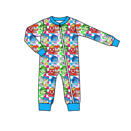 (Custom Design Preorder MOQ 5)  Cartoon Figure Inside Out Blue Print Baby Boys Bamboo Sleeper Zipper Romper