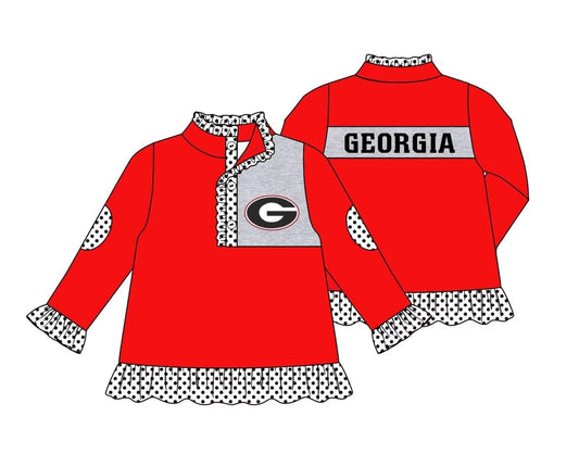 (Custom Design MOQ 5)Girls red football team's long sleeve button pullover shirts