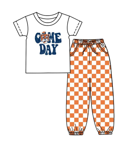 (Custom Design Preorder MOQ 5) Team's Tigers Game Day Print Orange Joggers Pants Boys Clothes Set