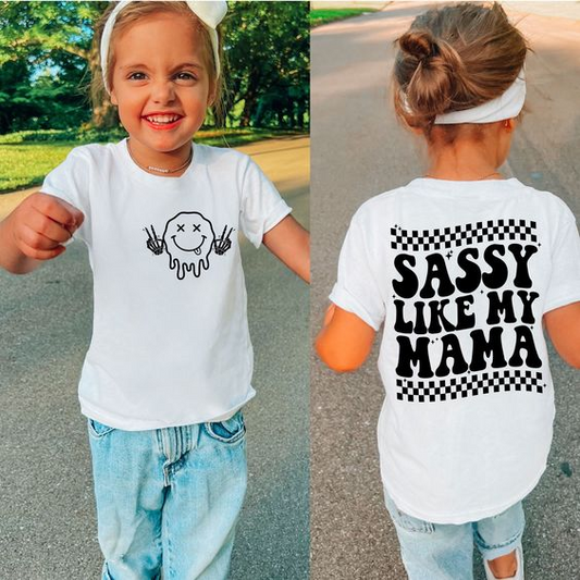 (Custom Design MOQ 5) Sassy Like My Mama Print Girls Tee Shirts Top