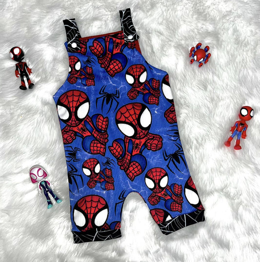(Custom Design Preorder MOQ 5) Cartoon Hero Spider Print Baby Boys Summer Romper