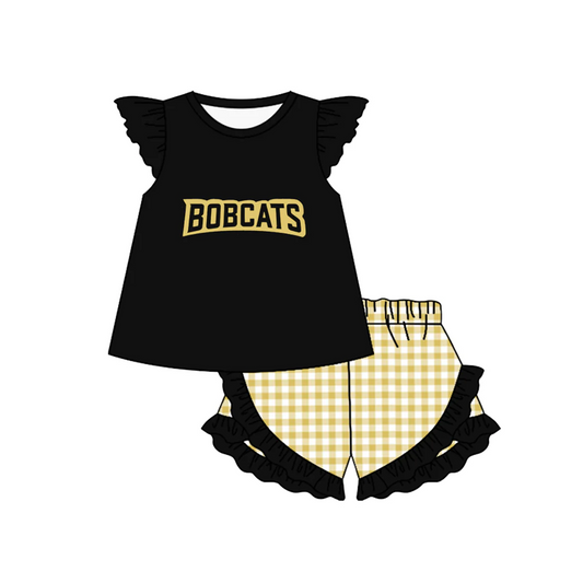 (Split Order Preorder) Deadline Feb.6 Team's BOBCATS Top Plaid Shorts Girls Summer Clothes Set