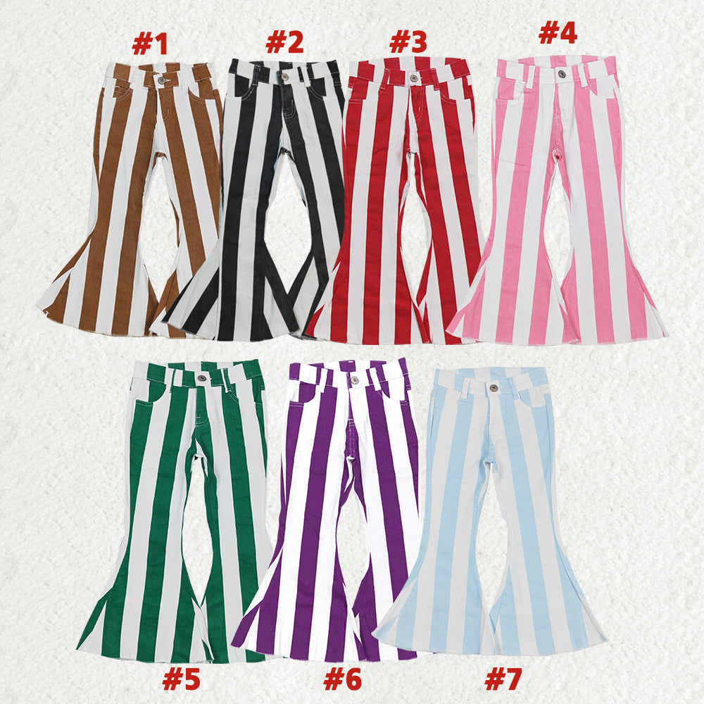 7 Colors Stripes Denim Bell Bottom Jeans Girls Pants Sisters Wear