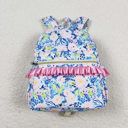 BA0175 Girls Bag Blue Flowers Print Backpack