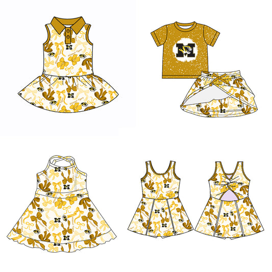 (Custom Design Preorder MOQ 5 Each Color) Team's MISSOURI TIGERS Bows Print Girls Summer Clothes Sisters Matching Wear