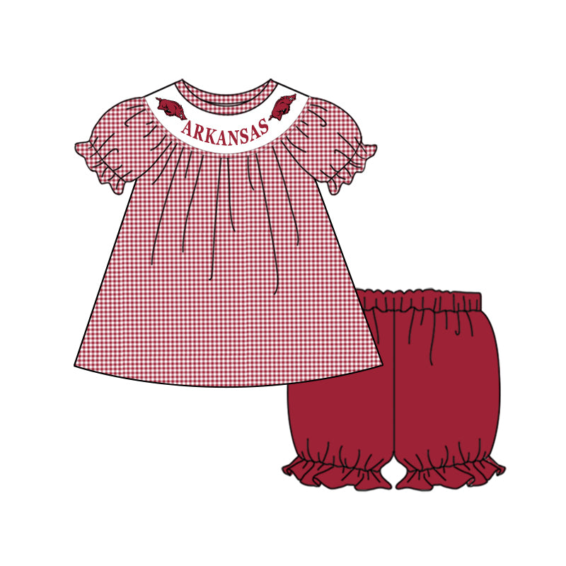 (Custom Design Preorder MOQ 5)  Team's ARKANSAS Print Girls Summer Clothes Set