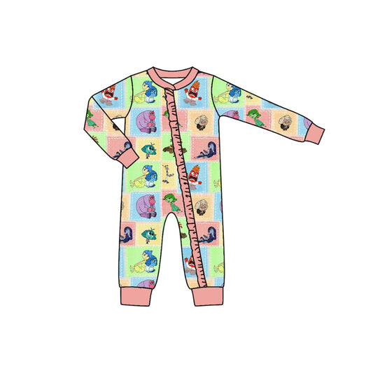 (Custom Design Preorder MOQ 5)  Cartoon Figure Inside Out Print Baby Girls Bamboo Sleeper Zipper Romper