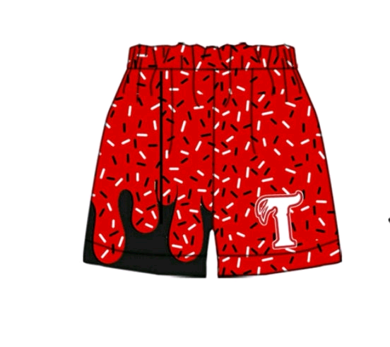 (Custom Design Preorder MOQ 5 Each Item) Team's T Red Sprinkles Print Summer Bottom Shorts Mom and Me Matching Clothes