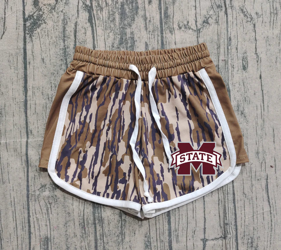 (Custom Design Preorder MOQ 5 Each Item) Team's Mississippi State Camo Print Summer Bottom Shorts Mom and Me Matching Clothes