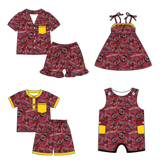 (Custom Design Preorder MOQ 5 Each Design) Team's Gamecock Print Kids Summer Matching Clothes Sibling Wear