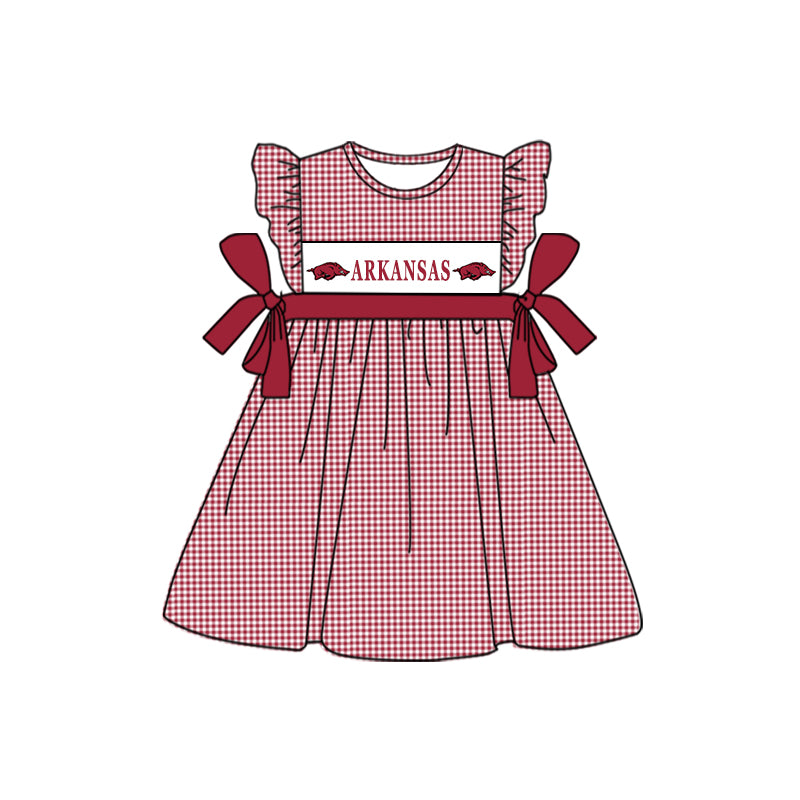 (Custom Design Preorder MOQ 5) Team's ARKANSAS Print Girls Knee Length Summer Dress