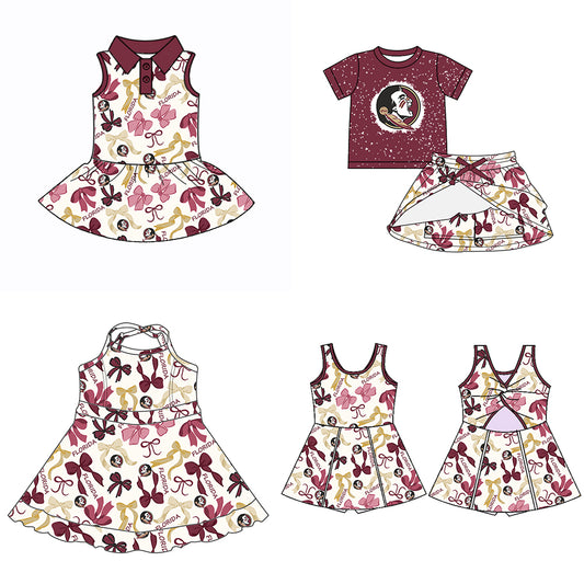 (Custom Design Preorder MOQ 5 Each Color) Team's FLORIDA Bows Print Girls Summer Clothes Sisters Matching Wear