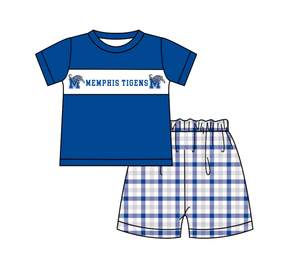 (Custom Design Preorder MOQ 5 Each Design) Team's Memphis Tigers Print Kids Summer Matching Clothes Sibling Wear
