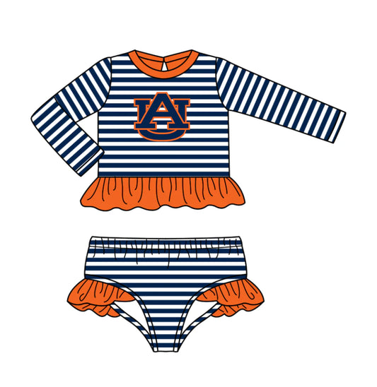 (Custom Design Preorder MOQ 5) Team's Auburn Stripes Print Girls 2 Pieces Swimsuits
