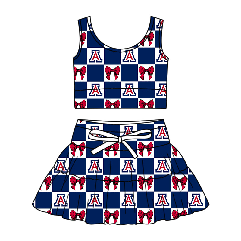 (Custom Design Preorder MOQ 5 Each Color) Team's Arizona Bows Plaid Print Girls Summer Clothes Sisters Matching Wear