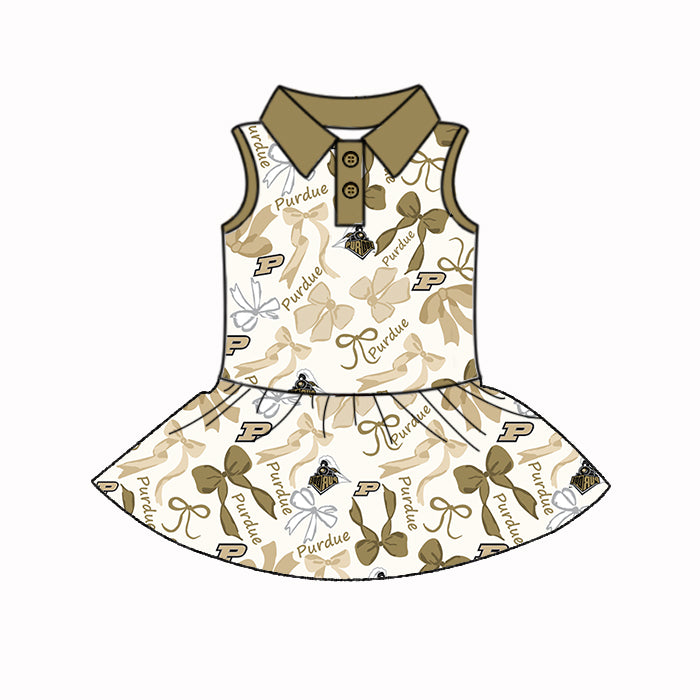 (Custom Design Preorder MOQ 5 Each Color) Team's PURDUE Bows Print Girls Summer Clothes Sisters Matching Wear