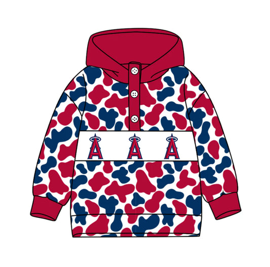 (Custom Design Preorder MOQ 5) Team's Los Angeles Angels Camo Print Kids Long Sleeve Buttons Hoodie Top