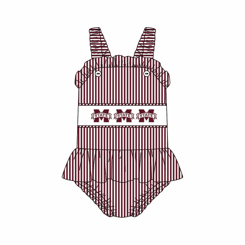 (Custom Design Preorder MOQ 5) Team's Mississippi State Stripes Print Girls 1 Piece Swimsuits