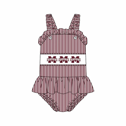(Custom Design Preorder MOQ 5) Team's Mississippi State Stripes Print Girls 1 Piece Swimsuits