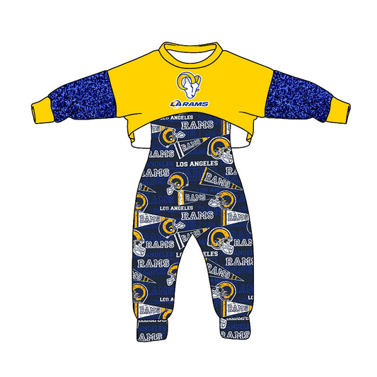 (Custom Design MOQ 5) Blue LA Football Team's Girls Jumpsuit Clothes Set