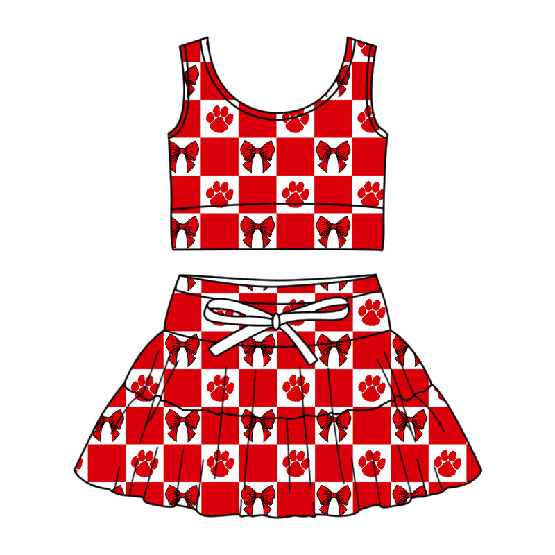 (Custom Design Preorder MOQ 5 Each Color) Team's Kentucky Tigers Bows Plaid Print Girls Summer Clothes Sisters Matching Wear