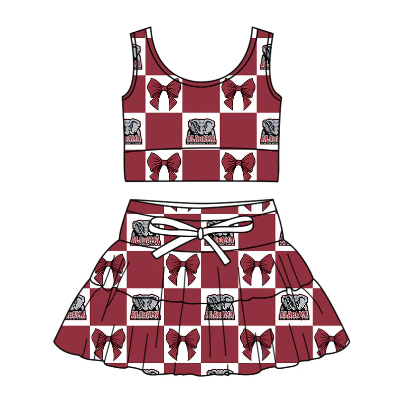 (Custom Design Preorder MOQ 5 Each Color) Team's Alabama Bows Plaid Print Girls Summer Clothes Sisters Matching Wear