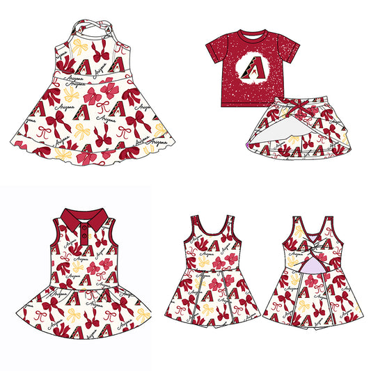 (Custom Design Preorder MOQ 5 Each Color) Team's ARIGONA Bows Print Girls Summer Clothes Sisters Matching Wear