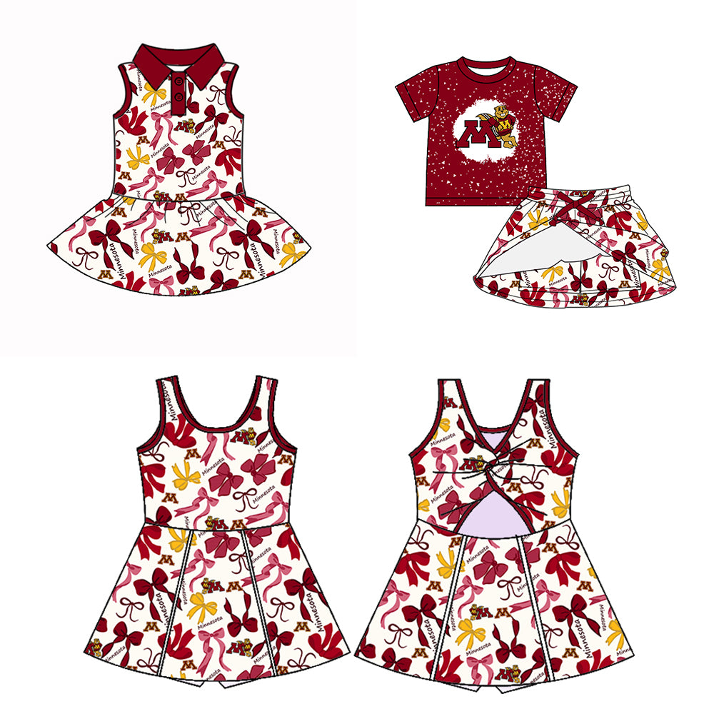 (Custom Design Preorder MOQ 5 Each Color) Team's Minnesota Bows Print Girls Summer Clothes Sisters Matching Wear