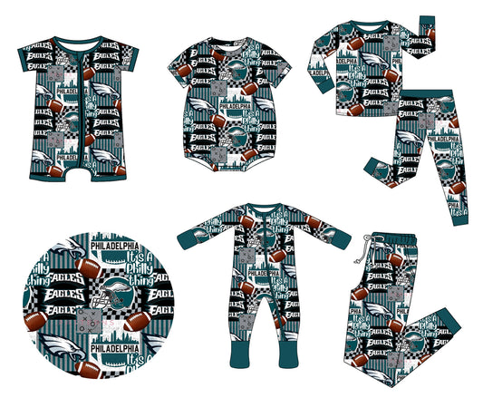 (Custom Design Preorder MOQ 20 Each Item)Team's Eagles Print Family Bamboo Matching Clothes