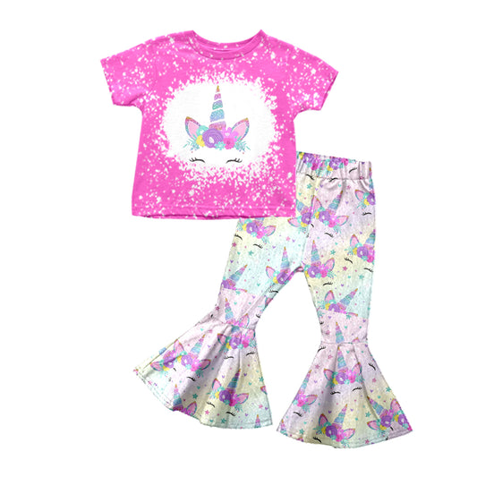 (Custom Design MOQ 5) Unicorn Flowers Print Girls Clothes Set