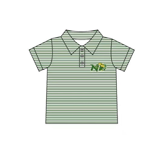 (Custom Design Preorder MOQ 5 Each Item)Team's ND Green Stripes Print Polo Top Mom and Me Matching Clothes