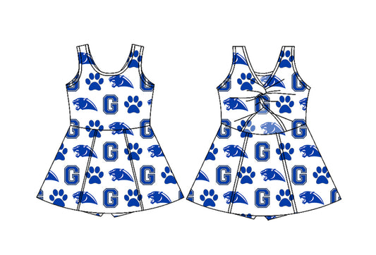 (Custom Design Preorder MOQ 5) Team's G Blue PAW Print Shorts Skirts Girls Summer Yoga Dress