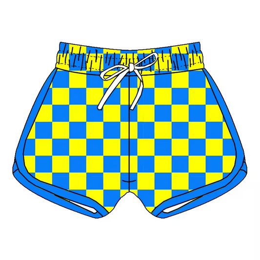 (Custom Design Preorder MOQ 5)  Blue Plaid Print Kids Summer Shorts