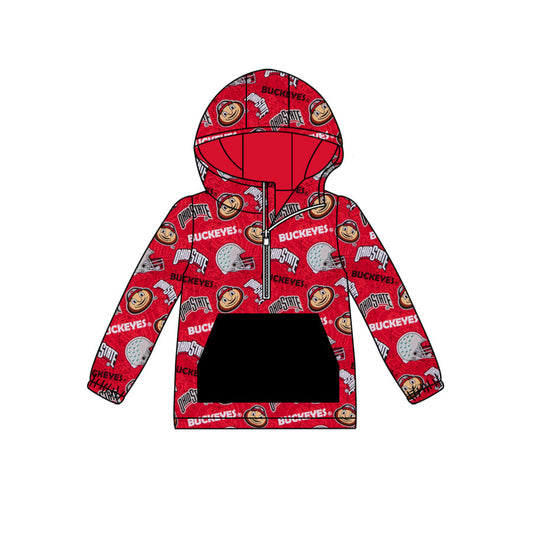 (Custom Design Preorder MOQ 5) Team's OHIOSTATE Red Print Kids Fall Zipper Hoodie Top