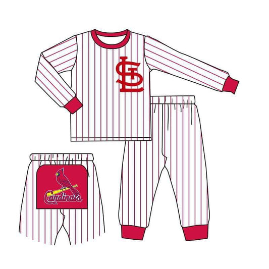 (Custom Design Preorder MOQ 5)Red Sports Team's Pajamas Kids Clothes Set