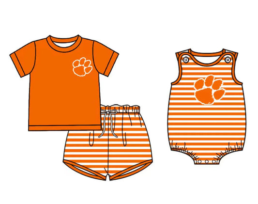(Custom Design Preorder MOQ 5 Each Design) Team's Clemson Tigers Stripes Print Boys Summer Matching Clothes Brothers Wear